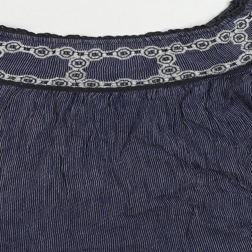 American Eagle Outfitters Womens Blue Striped Cotton Cropped Blouse Size XS Off the Shoulder - Embroidered