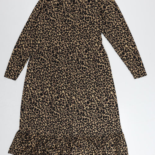 ASOS Womens Brown Animal Print Polyester A-Line Size 8 V-Neck Pullover - Ruffle