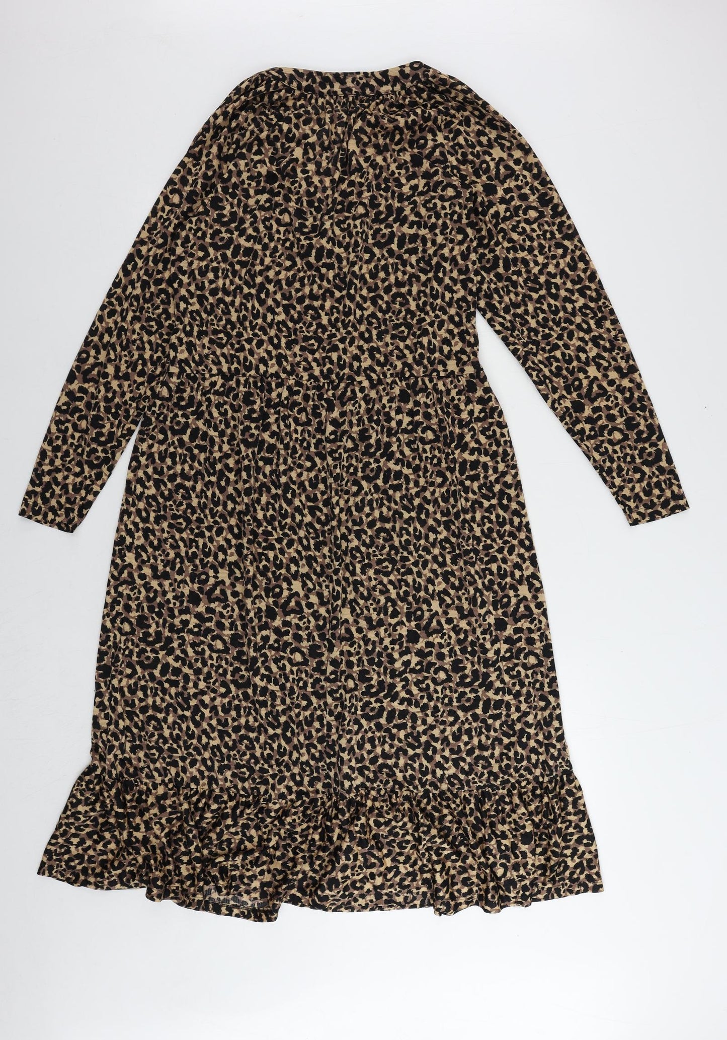 ASOS Womens Brown Animal Print Polyester A-Line Size 8 V-Neck Pullover - Ruffle