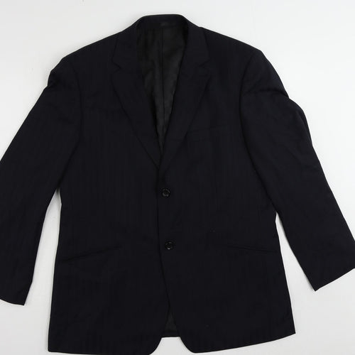 Brook Taverner Mens Blue Striped Polyester Jacket Suit Jacket Size 42 Regular