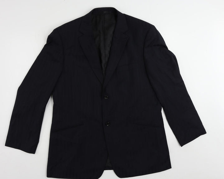 Brook Taverner Mens Blue Striped Polyester Jacket Suit Jacket Size 42 Regular