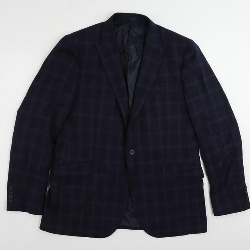 John Lewis Mens Blue Plaid Wool Jacket Suit Jacket Size 44 Regular