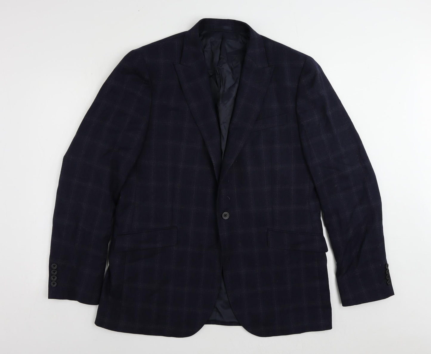 John Lewis Mens Blue Plaid Wool Jacket Suit Jacket Size 44 Regular