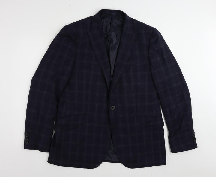 John Lewis Mens Blue Plaid Wool Jacket Suit Jacket Size 44 Regular