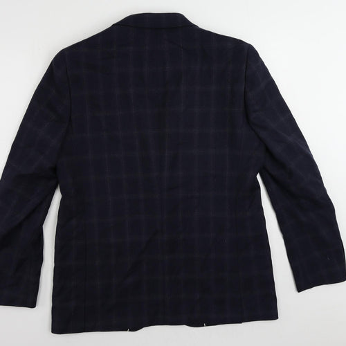 John Lewis Mens Blue Plaid Wool Jacket Suit Jacket Size 44 Regular