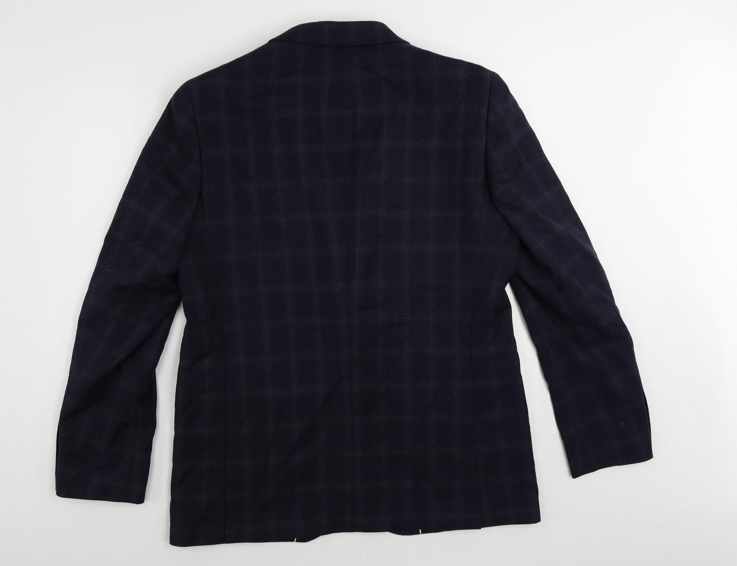 John Lewis Mens Blue Plaid Wool Jacket Suit Jacket Size 44 Regular