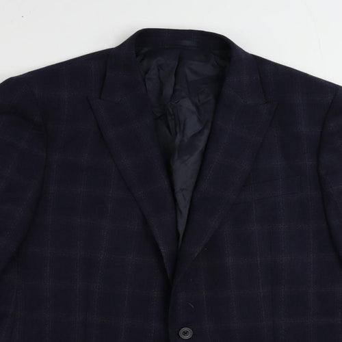 John Lewis Mens Blue Plaid Wool Jacket Suit Jacket Size 44 Regular