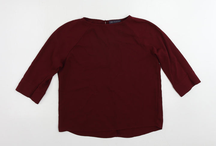 Marks and Spencer Womens Red Polyester Basic Blouse Size 12 Round Neck