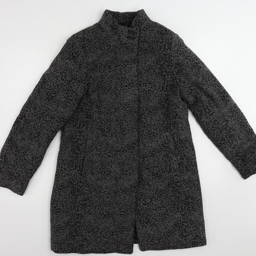 Finesse Womens Grey Animal Print Overcoat Coat Size 12 Button