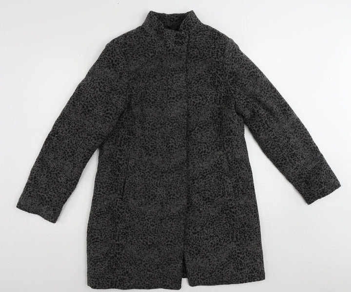 Finesse Womens Grey Animal Print Overcoat Coat Size 12 Button