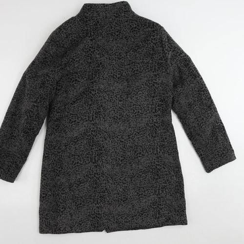 Finesse Womens Grey Animal Print Overcoat Coat Size 12 Button