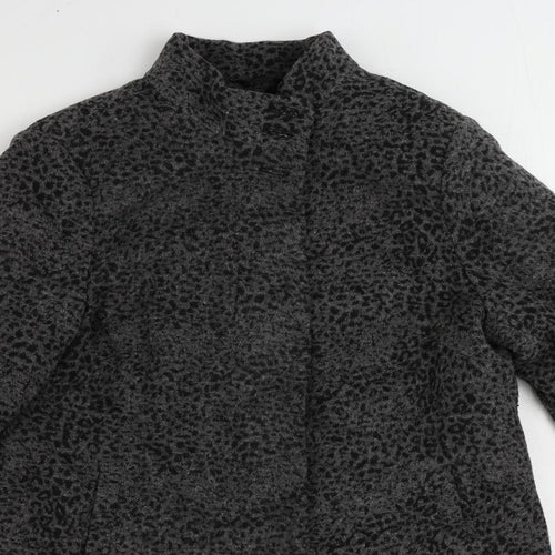 Finesse Womens Grey Animal Print Overcoat Coat Size 12 Button