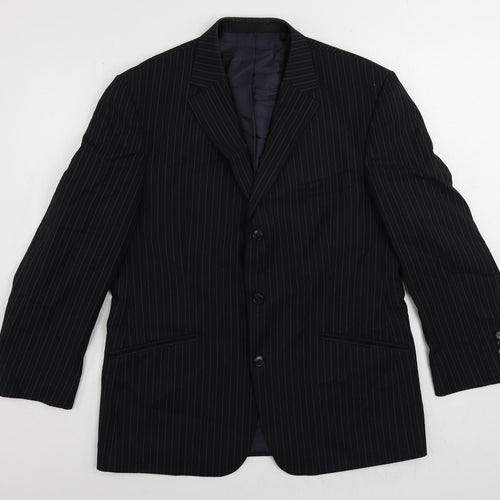 Marks and Spencer Mens Black Striped Polyester Jacket Suit Jacket Size 42 Regular