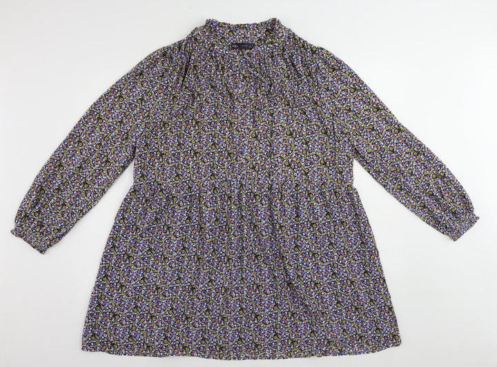 Marks and Spencer Womens Multicoloured Floral Polyester A-Line Size 20 V-Neck Tie