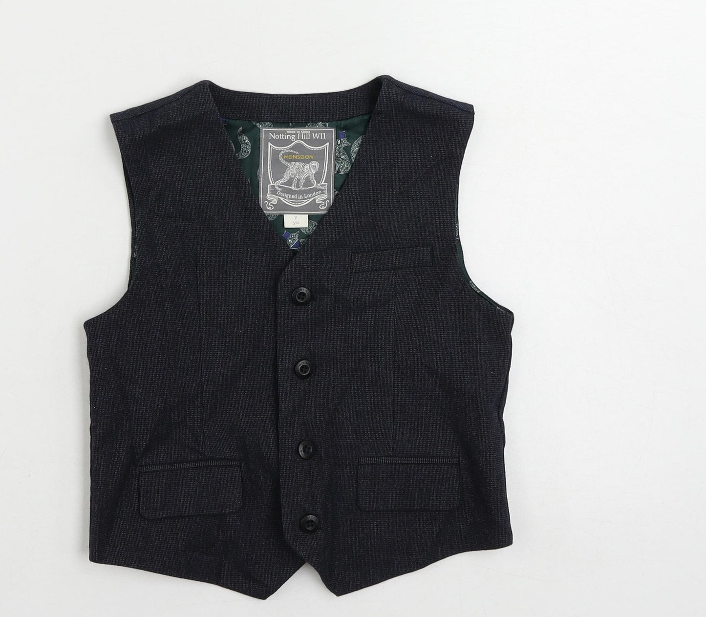 Monsoon Boys Blue Jacket Waistcoat Size 7 Years Button