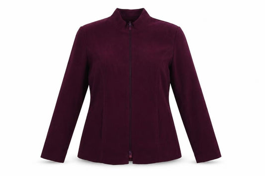 Front view of C.M.D. women’s purple jacket, size UK 12, zip
