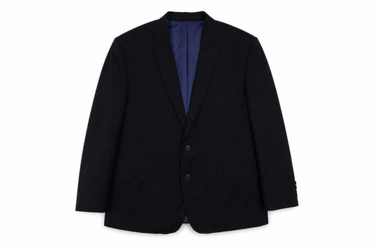Front view of Marks & Spencer men’s blue polyester jacket suit jacket, size 48, regular