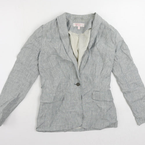 Gharani Strok Womens Blue Striped Jacket Blazer Size XS Button