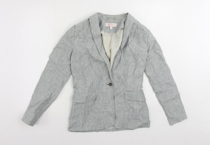 Gharani Strok Womens Blue Striped Jacket Blazer Size XS Button