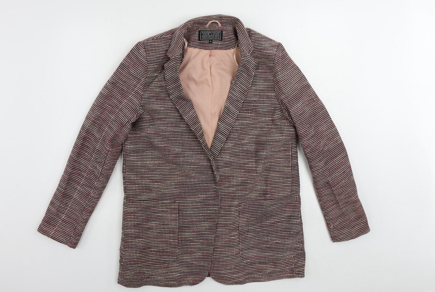 New Look Womens Pink Geometric Jacket Blazer Size 12 Snap