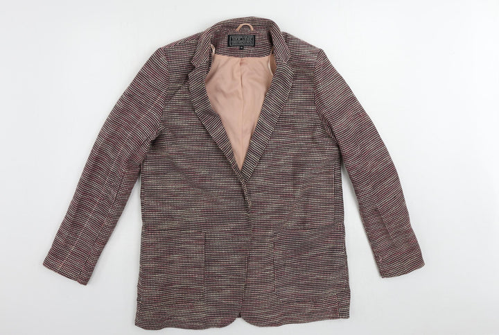 New Look Womens Pink Geometric Jacket Blazer Size 12 Snap