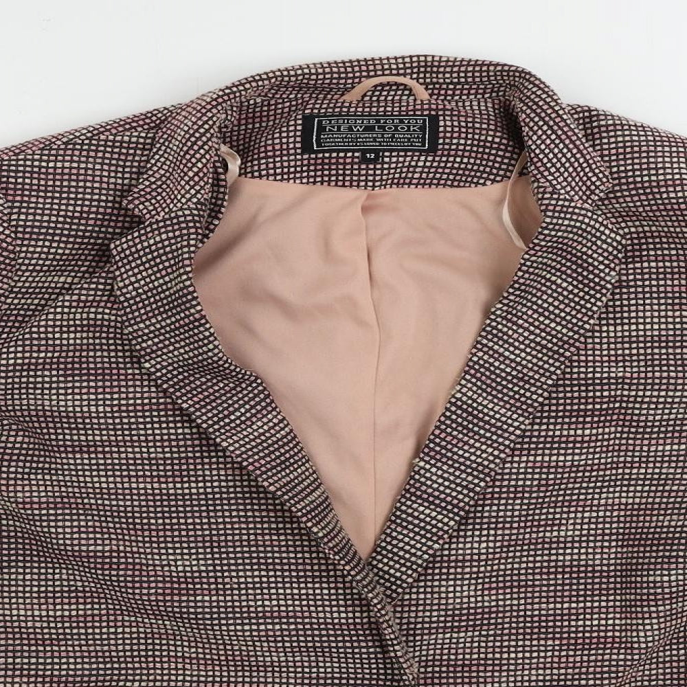 New Look Womens Pink Geometric Jacket Blazer Size 12 Snap