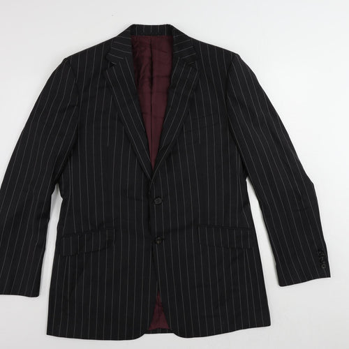 Marks and Spencer Mens Black Striped Wool Jacket Suit Jacket Size 42 Regular