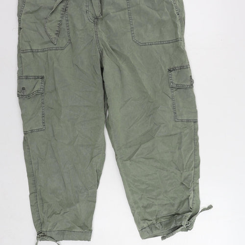 Marks and Spencer Womens Green Lyocell Cargo Trousers Size 18 L24 in Regular Button - Belted Cropped