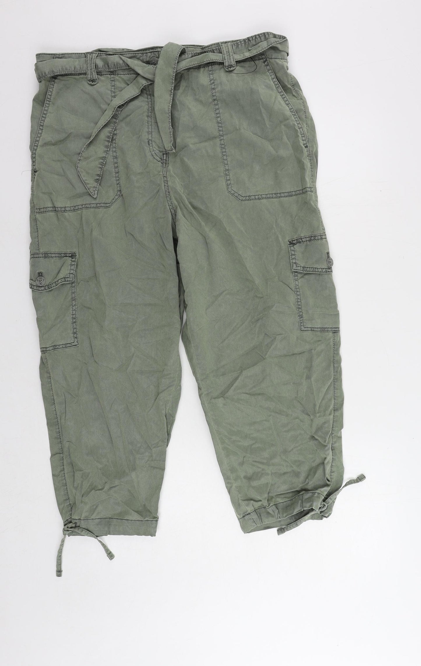 Marks and Spencer Womens Green Lyocell Cargo Trousers Size 18 L24 in Regular Button - Belted Cropped