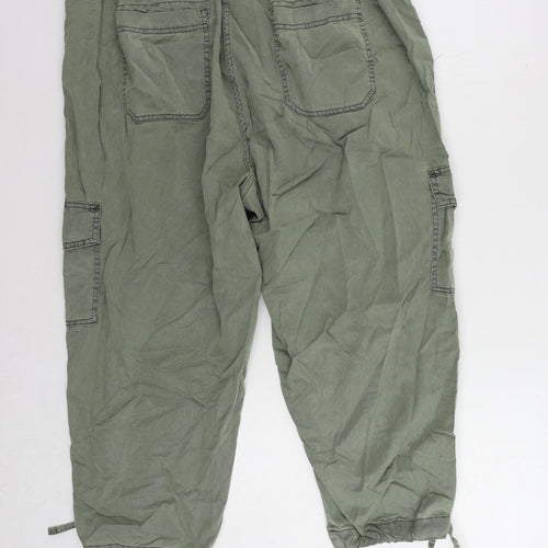 Marks and Spencer Womens Green Lyocell Cargo Trousers Size 18 L24 in Regular Button - Belted Cropped