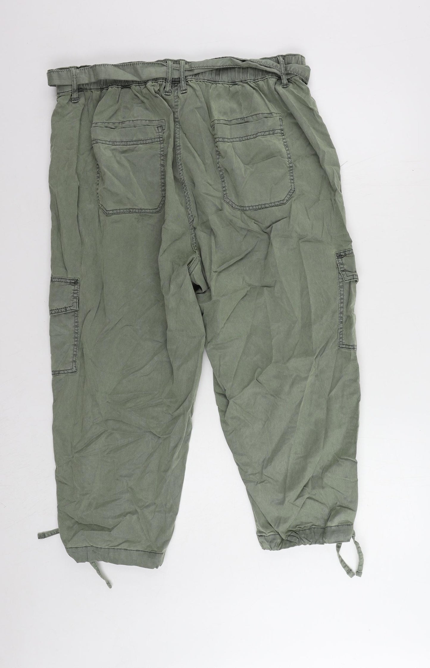 Marks and Spencer Womens Green Lyocell Cargo Trousers Size 18 L24 in Regular Button - Belted Cropped