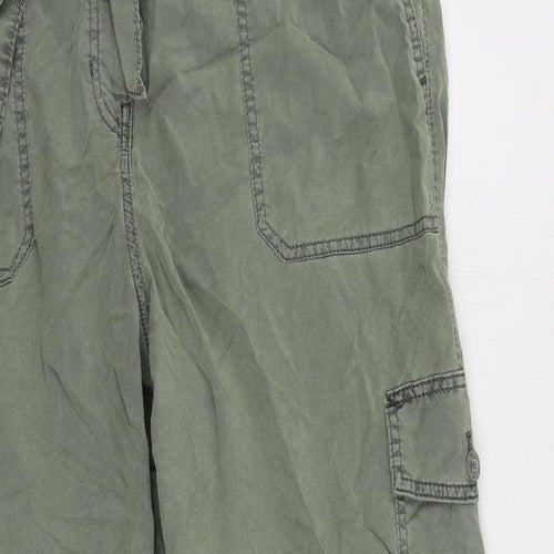 Marks and Spencer Womens Green Lyocell Cargo Trousers Size 18 L24 in Regular Button - Belted Cropped