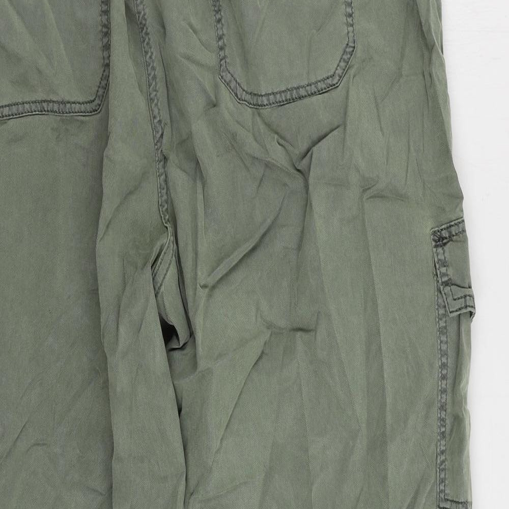 Marks and Spencer Womens Green Lyocell Cargo Trousers Size 18 L24 in Regular Button - Belted Cropped