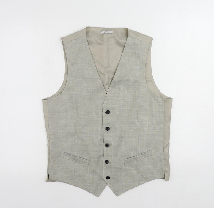 Marks and Spencer Mens Grey Linen Jacket Suit Waistcoat Size 38 Regular