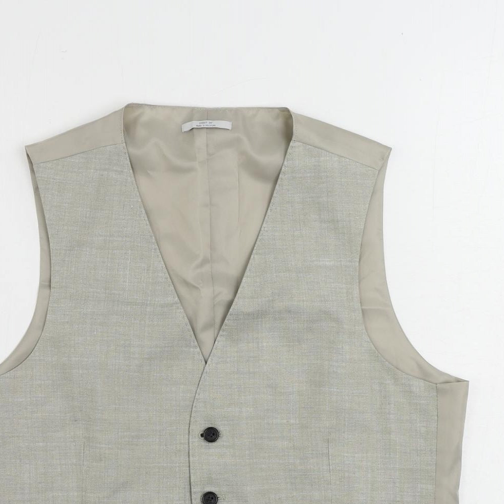 Marks and Spencer Mens Grey Linen Jacket Suit Waistcoat Size 38 Regular