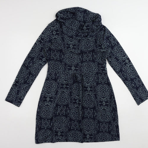 Lily & Me Womens Blue Floral Polyester Jumper Dress Size 12 Roll Neck Pullover