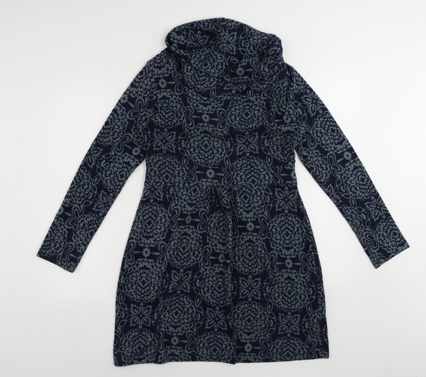 Lily & Me Womens Blue Floral Polyester Jumper Dress Size 12 Roll Neck Pullover