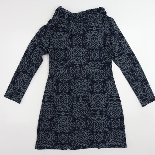 Lily & Me Womens Blue Floral Polyester Jumper Dress Size 12 Roll Neck Pullover
