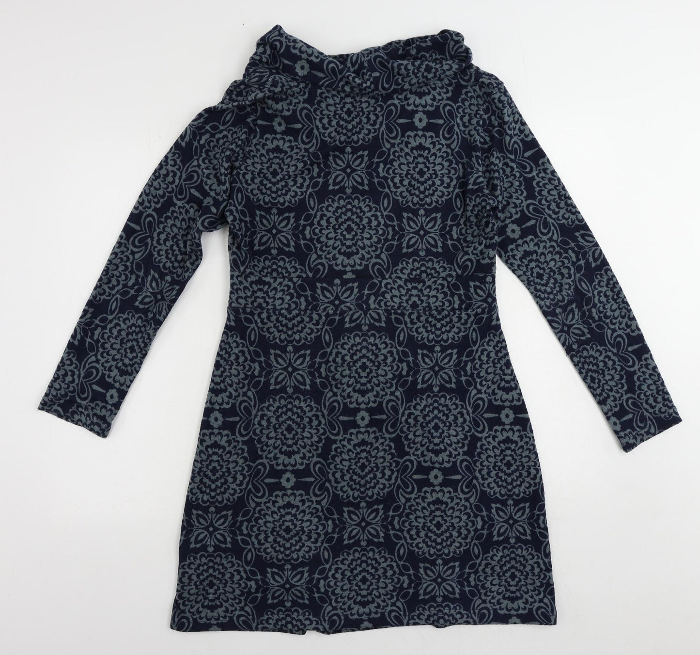 Lily & Me Womens Blue Floral Polyester Jumper Dress Size 12 Roll Neck Pullover