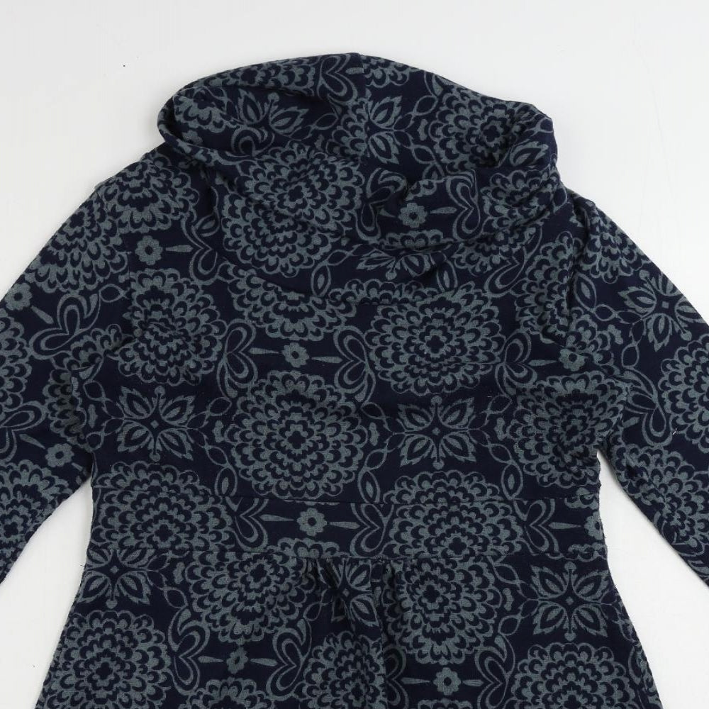 Lily & Me Womens Blue Floral Polyester Jumper Dress Size 12 Roll Neck Pullover