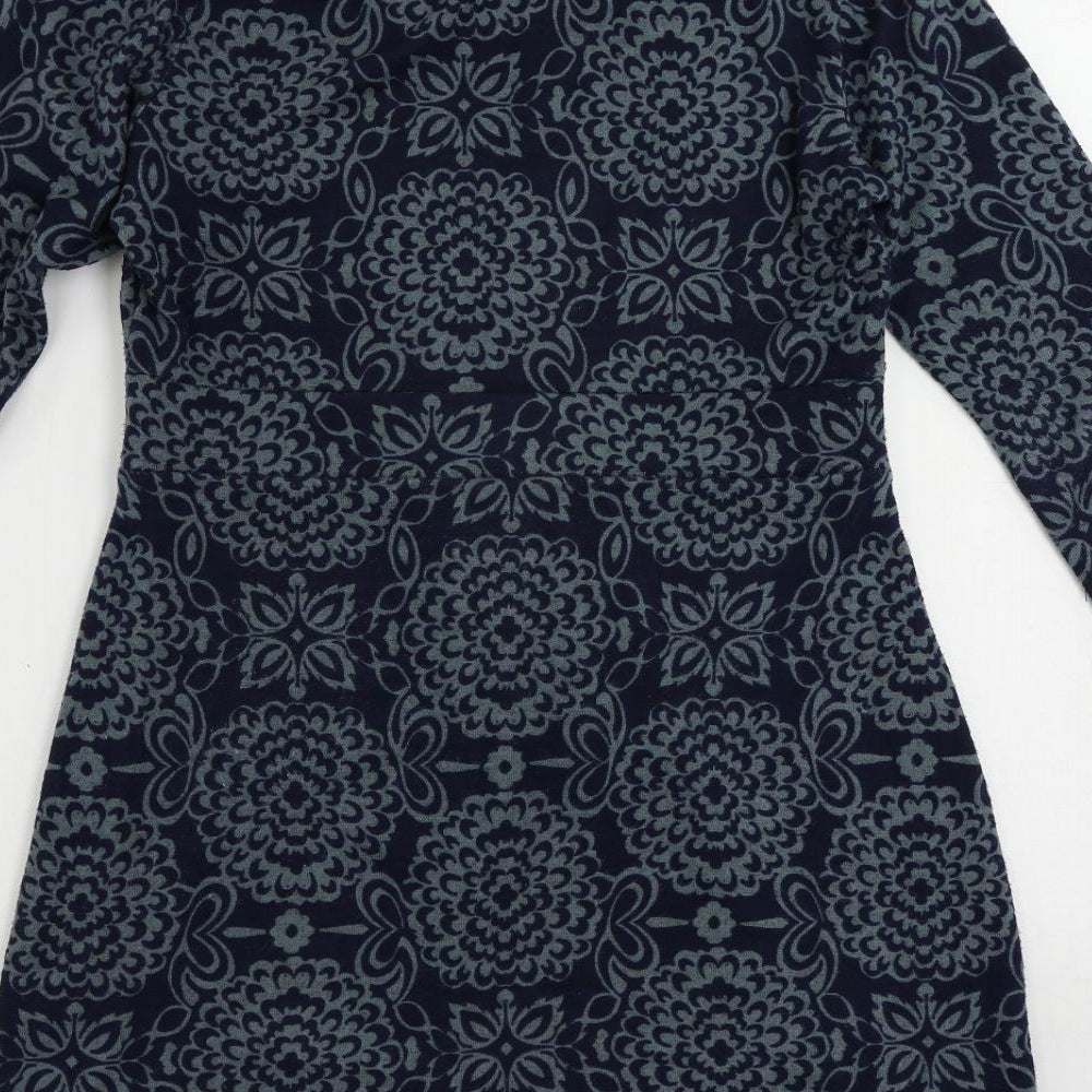 Lily & Me Womens Blue Floral Polyester Jumper Dress Size 12 Roll Neck Pullover