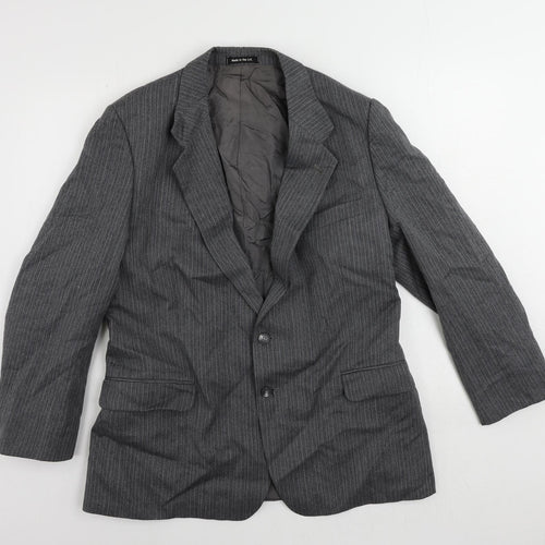 St Michael Mens Grey Striped Wool Jacket Suit Jacket Size 44 Regular - Vintage