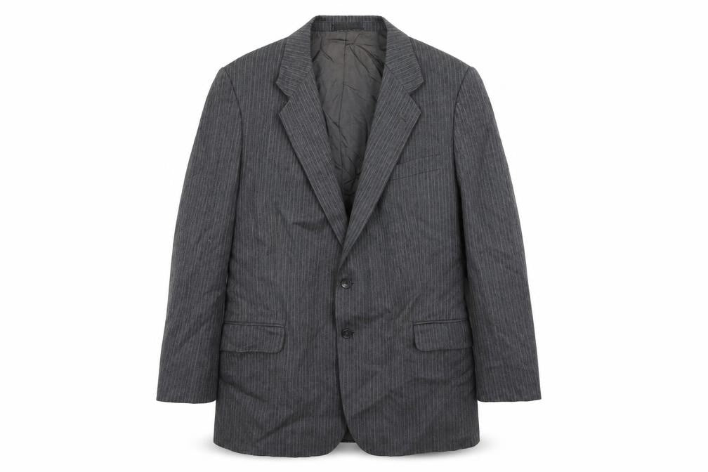 Front view of St Michael men’s grey striped wool jacket suit jacket, size 44, regular - vintage