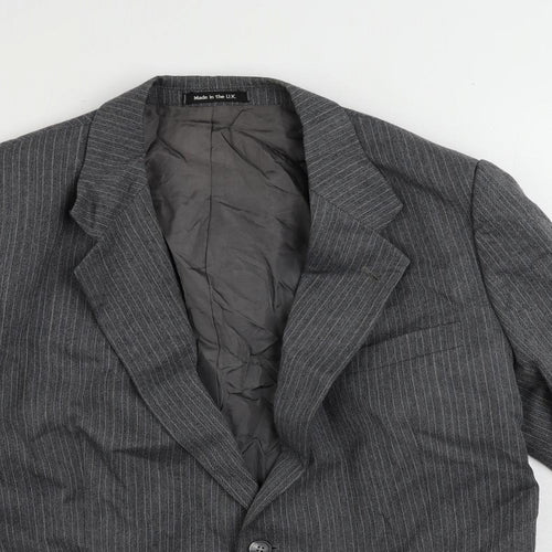 St Michael Mens Grey Striped Wool Jacket Suit Jacket Size 44 Regular - Vintage