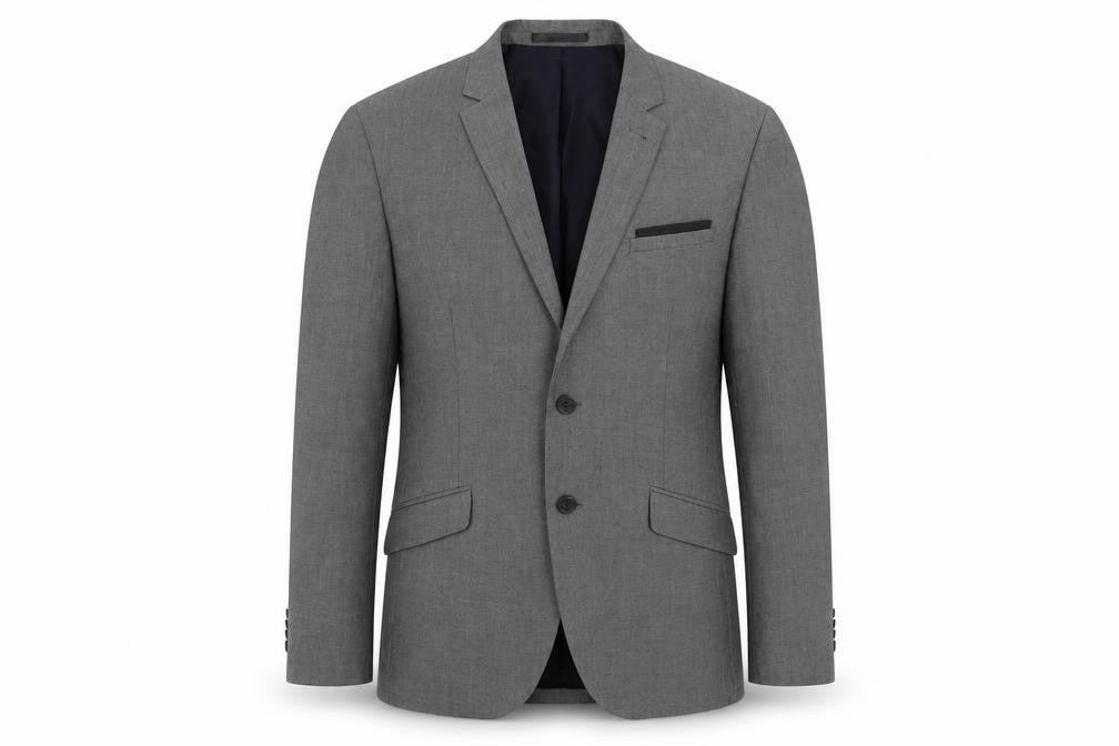Front view of Butler & Webb men’s grey polyester jacket suit jacket, size 40, regular