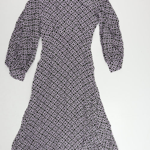 Autograph Womens Purple Geometric Viscose Maxi Size 8 Round Neck Zip