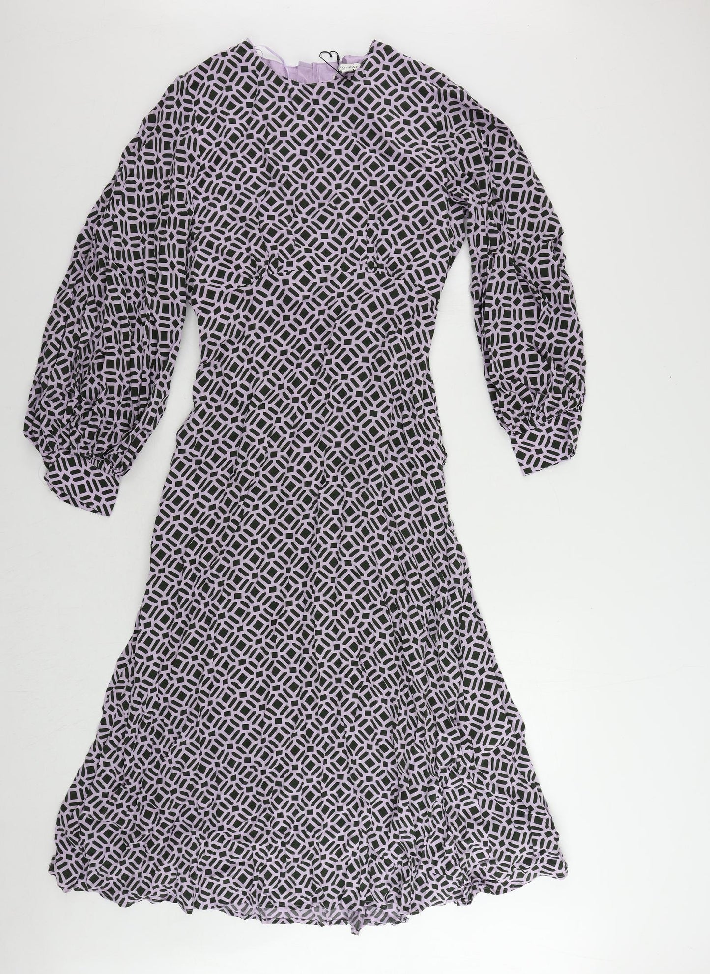 Autograph Womens Purple Geometric Viscose Maxi Size 8 Round Neck Zip