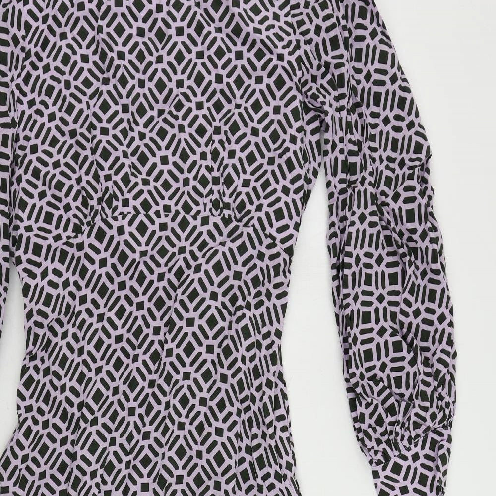 Autograph Womens Purple Geometric Viscose Maxi Size 8 Round Neck Zip