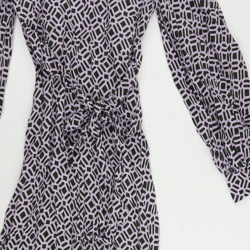 Autograph Womens Purple Geometric Viscose Maxi Size 8 Round Neck Zip