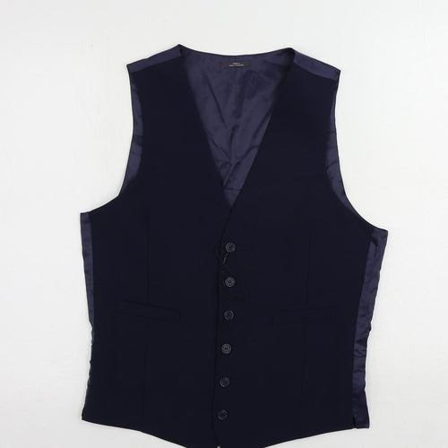 Marks and Spencer Mens Blue Wool Jacket Suit Waistcoat Size 40 Regular